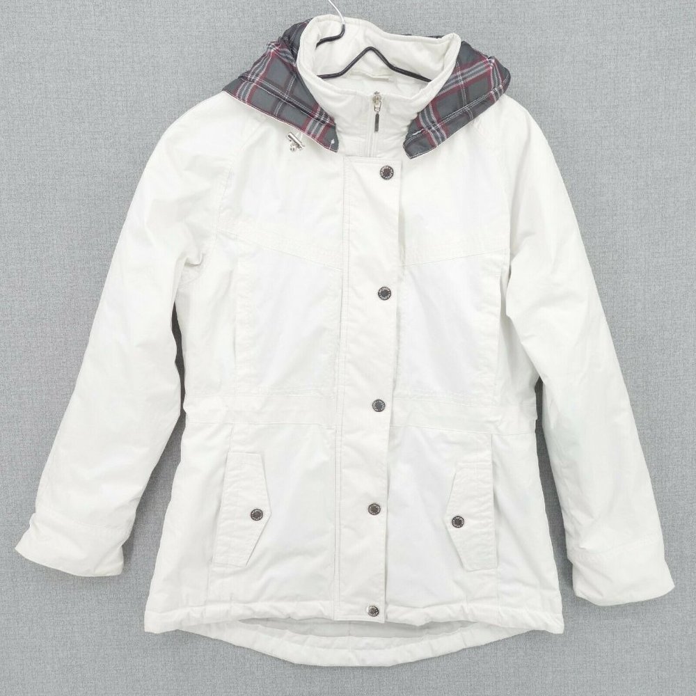 Neyelle Coat Womens Small White Fisherman Hooded Mock Neck Full Zip Long Sleeve